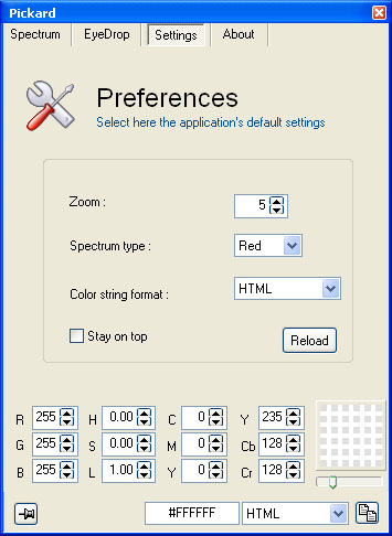 Settings page